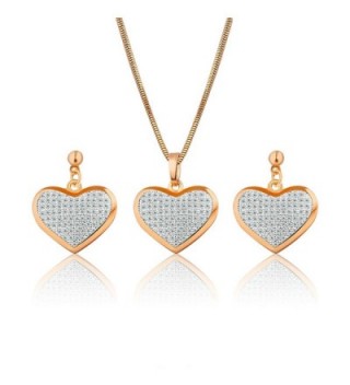 GULICX Gold Plated Base White Zircon Crystal Heart Drop Earrings Necklace Set Jewellery Party - CT127X4MVIL