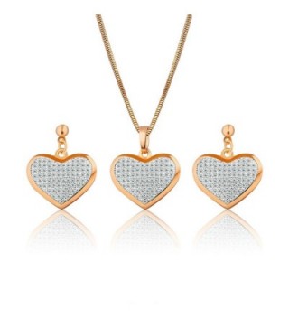 GULICX Gold Plated Base White Zircon Crystal Heart Drop Earrings Necklace Set Jewellery Party - CT127X4MVIL
