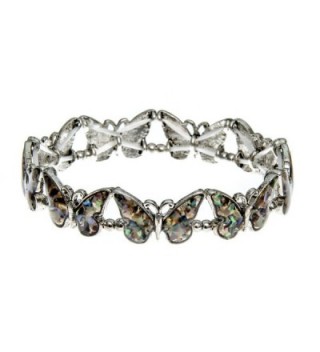 PammyJ Silvertone and Abalone Multiple Butterfly Stretch Bracelet - C712D77VIQT