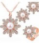 Womens Korean Pearl Rhinestone Flower Earring Ring Pendant Necklace Jewelry Set NK1153 - Rose Gold - C612NR5E45U
