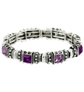 Falari Vintage Acrylic Crystal Antique Silver Stretch Bracelet - Amethyst & Light Purple - CA12BCIJWMH