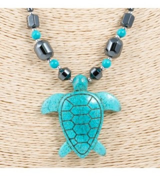 Turquoise Turtle Pendant Hematite Necklace