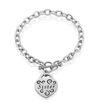 Stainless Steel Engraved Heart Charm Bracelet - 7.5" - CJ12FHWOKZX