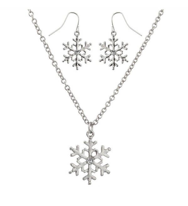 Lux Accessories Crystal Snowflake Christmas Winter Xmas Necklace Matching Earrings. - C5129JUI6DV