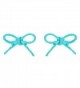 ACCESSORIESFOREVER Women Adorable Cute Ribbon Bow Design Enamel Mini Fashion Stud Earrings Turquoise Blue - CM11IY4ZS4T