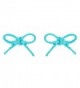 ACCESSORIESFOREVER Women Adorable Cute Ribbon Bow Design Enamel Mini Fashion Stud Earrings Turquoise Blue - CM11IY4ZS4T