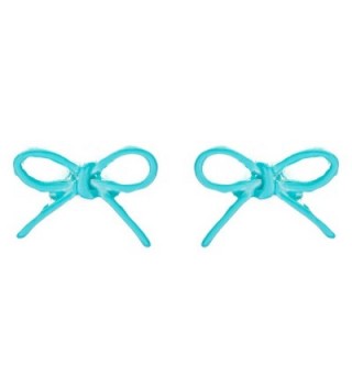 ACCESSORIESFOREVER Women Adorable Cute Ribbon Bow Design Enamel Mini Fashion Stud Earrings Turquoise Blue - CM11IY4ZS4T