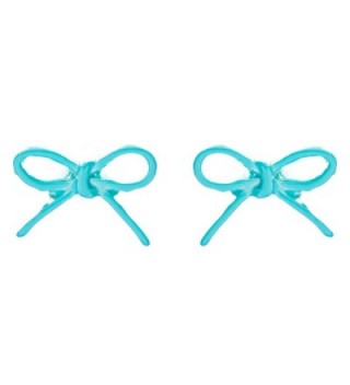 ACCESSORIESFOREVER Women Adorable Cute Ribbon Bow Design Enamel Mini Fashion Stud Earrings Turquoise Blue - CM11IY4ZS4T