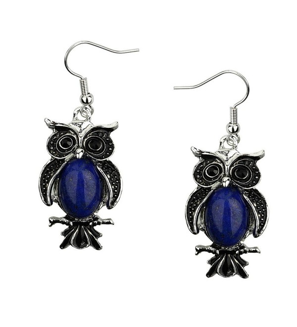 Liavy's Owl Fashionable Gemstone Earrings - Fish Hook - Unique Gift and Souvenir - 10 Colors - Lapis Lazuli Stone - C812O3UEVQS