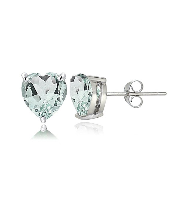 Sterling Silver Genuine- Created or Simulated Birthstone Gemstone 6mm Heart Stud Earrings - March-Aquamarine - CC17AYYA54W
