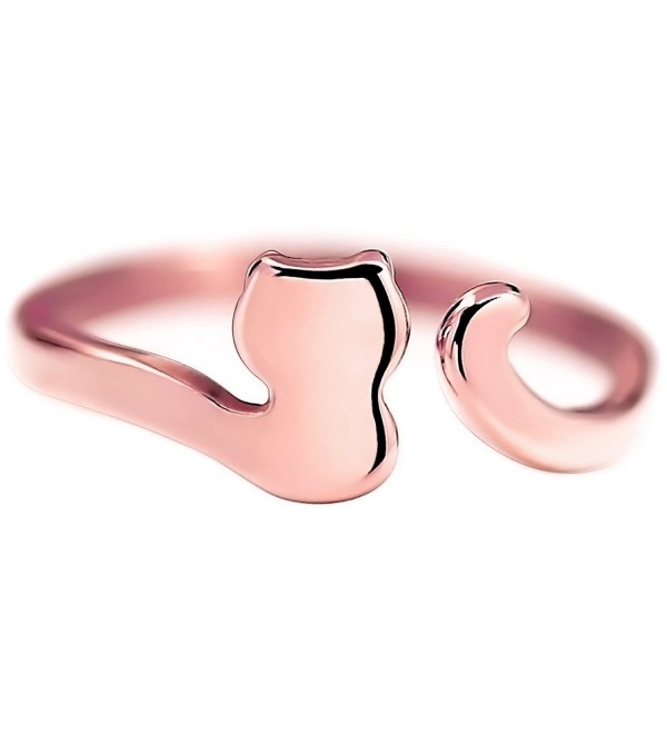 Lazycat 18K Cute Stainless stee Rose gold Dragon Cat Opening Mouth Ring-Simple Wedding Finger cat tail - CT17YZRUNTX