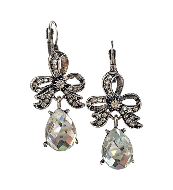 Ribbon Bow Rhinestone and Tear Drop Fashion Earrings - C51848LU5K5