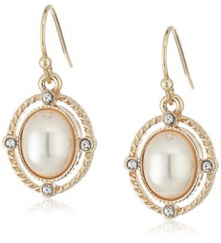 1928 Jewelry Gold-Tone Simulated Pearl and Crystal Accent Oval Drop Earrings - CA12J69TE81