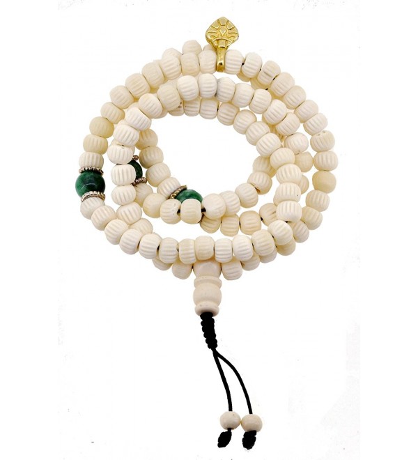 Tibetan 8mm Carved Yak Bone 108 Prayer Beads Mala Necklace - CZ11MU3JOOZ