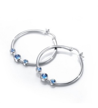 925 Sterling Silver Hypoallergenic Three Blue Cz Hoop Earrings For Women - CT184QCKLM5