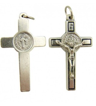 Silver Tone Saint St Benedict Cross Crucifix Pendant- 1 1/2 Inch - CE116OCUIST