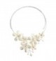 Floral Mother of Pearl & Cultured Freshwater White Pearl Cluster Choker Wrap Necklace - CJ11J1HHTSV