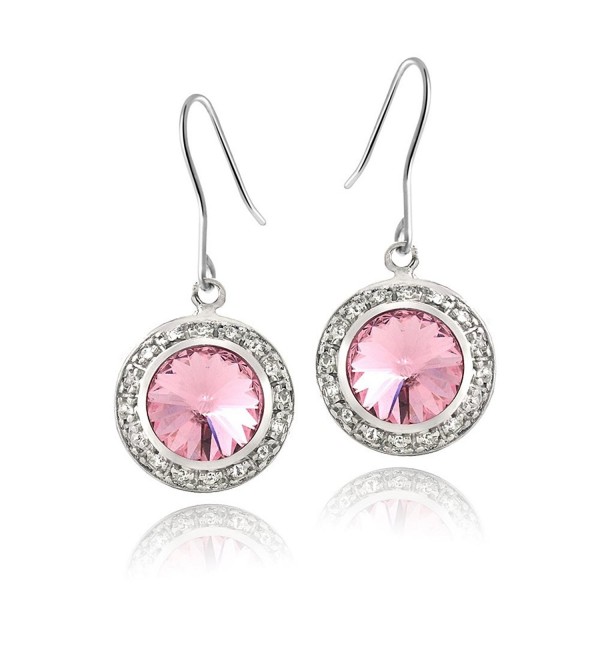 Bria Lou Silver Flashed Round Halo Drop & Dangle Fishhook Earrings Made with Swarovski Crystals - Light Rose - CW124I9IIS1