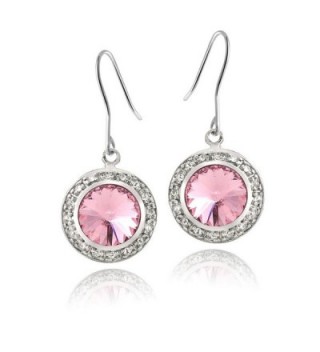 Bria Lou Silver Flashed Round Halo Drop & Dangle Fishhook Earrings Made with Swarovski Crystals - Light Rose - CW124I9IIS1