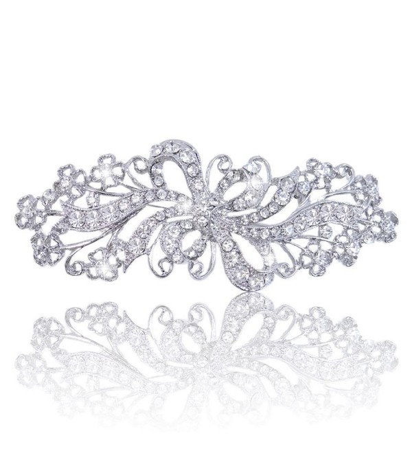 EVER FAITH Wedding Filigree Bowknot Brooch Clear Austrian Crystal - Silver-Tone - CG11J2EUW0Z