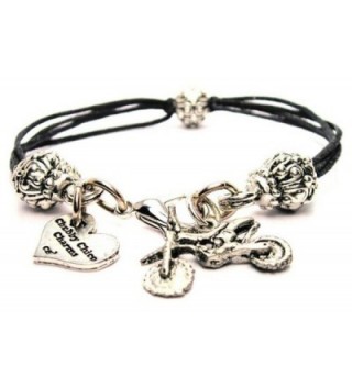 ChubbyChicoCharms Dirt Bike- Pewter Beaded Black Waxed Cotton Cord Bracelet- 2.5" - C811FZFRBCH