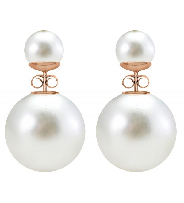 Double sided bead ball stud earrings - Gold plated - white - CL17YGLI9ND