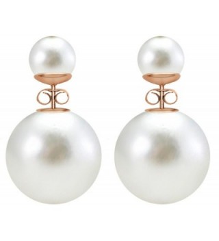Double sided bead ball stud earrings - Gold plated - white - CL17YGLI9ND