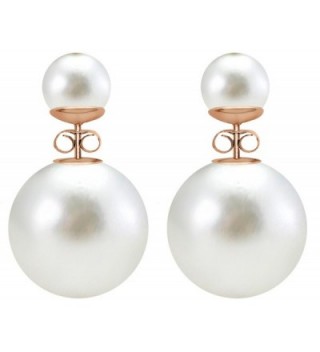 Double sided bead ball stud earrings - Gold plated - white - CL17YGLI9ND