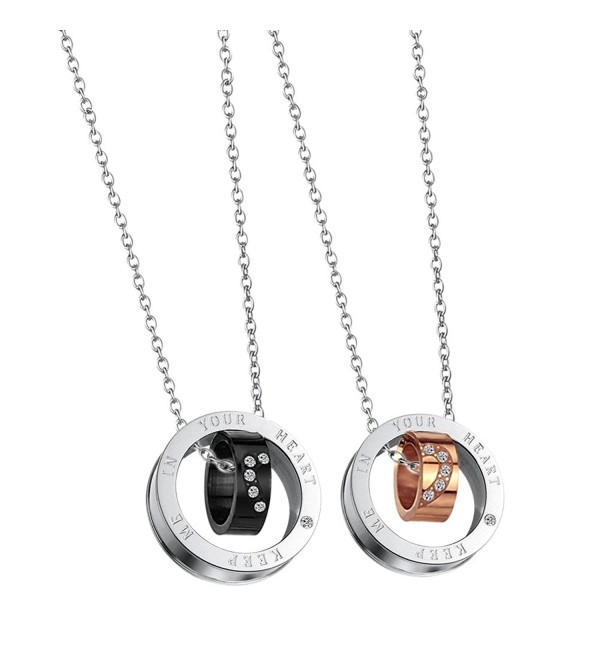 Paris Selection His and Hers Titanium Plated Steel Matching Necklace 2 Pc Set for Couple in Gift Box - C812OE1PHLS