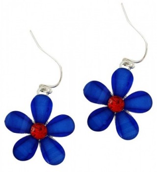 Silver Plated Blue Patriotic Crystal Five Star Earrings with Red Crystal Center- Hypo Allergenic - CB12HEC3W1H