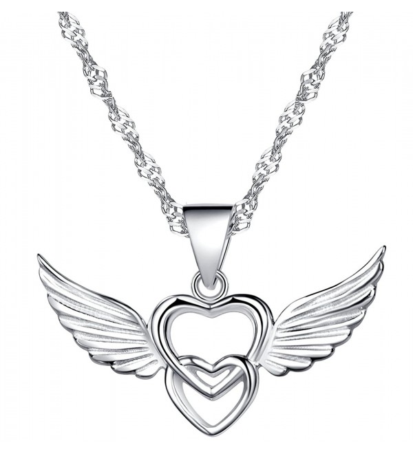 Infinite U 925 Sterling Silver Double Hearts Angel Wings Pendant Necklace-Rose Gold/Silver - Silver - CT12EYR3YZJ