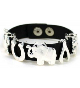 Lucky Theme Elephant Horse shoe Clover Turtle Adjustable Button Closure Cord Bracelet - Silver-tone - CA11EAI1H8N
