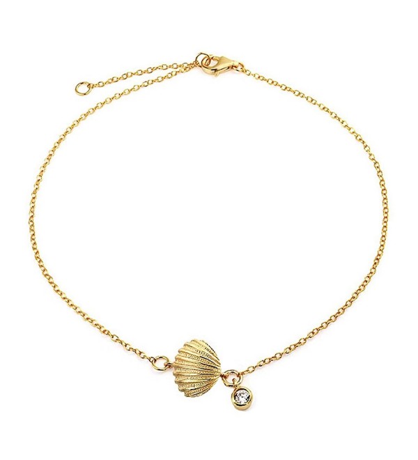 Bling Jewelry Gold Plated Silver Clam Shell Seashell CZ Charm Anklet 7in - CI11FTFYM57