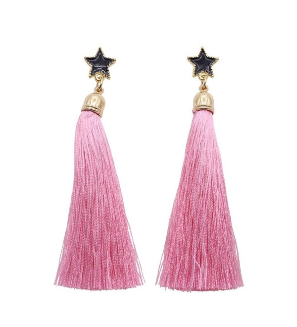 Women Fashion Dangle Ear Earrings Long Tassel Fringe Party Jewelry Gift by TOPUNDER - Pink - CD1889LRDX5
