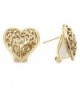 Sparkly Bride Heart Stud Earrings Filigree Scroll Ornate Gold Plated Women Fashion Omega Back - CA12NABLY83