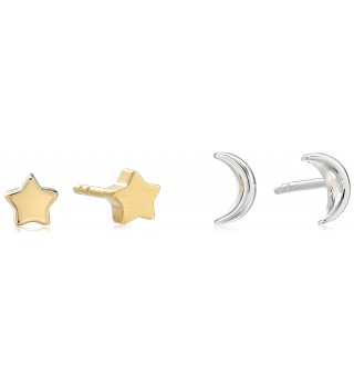 Fossil Womens Sterling Star and Moon Motif Duo Earrings Studs - Two-tone - CY1860U3KX8