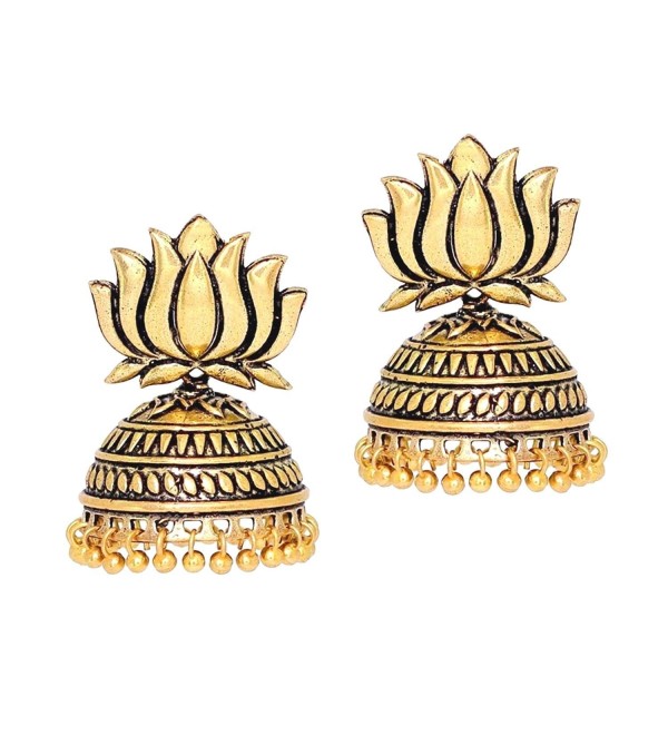 Royal Bling Indian Bollywood Oxidised Plated Traditional Jewelry Lotus Jhumki Jhumka Earrings for Women - CX184XGD0WZ