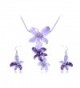 Alilang Silvery Tone Pink Rhinestones Purple Hawaiian Flower Necklace Earrings Set - CX114V6ZPPB