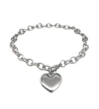 Womens Stainless Steel Heart Charm Chain Bracelet Adjustable (6.5 - 8 Inch) - C412LO8720T