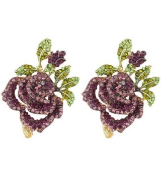 EVER FAITH Women's Austrian Crystal Romantic Rose Flower Leaves Stud Earrings - Purple Gold-Tone - CI129UGJ5OD