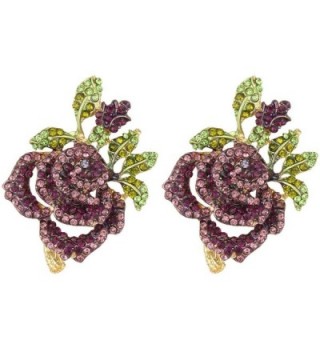 EVER FAITH Women's Austrian Crystal Romantic Rose Flower Leaves Stud Earrings - Purple Gold-Tone - CI129UGJ5OD