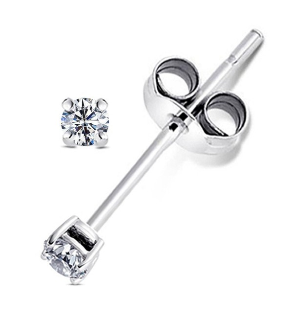 925 Sterling Silver 0.06 tcw Basket Setting 2MM Clear Round CZ Cubic Zirconia Nickel Free Stud Earrings - CT11BECNJO9