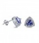Triangle Halo Stud Post Earring Trillion Cut Simulated Blue Tanzanite Round CZ 925 Sterling Silver - CU12N2JALTH