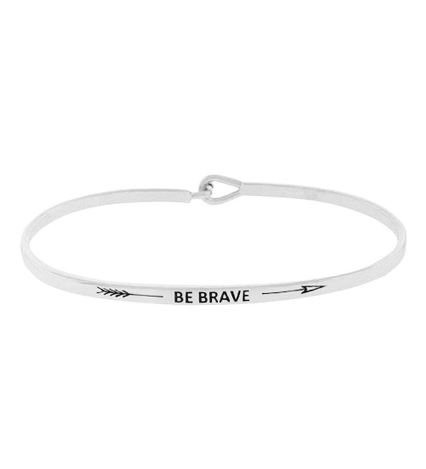 Rosemarie Collections Women's Inspirational Thin Hook Bangle Bracelet "Be Brave" - Silver - CQ12O6OJJSP