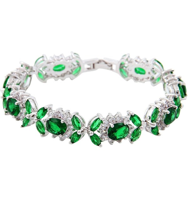 White Gold GP Oval Marquise Round Tennis Green CZ Bridal Wedding Bracelet - CG1237MV61B