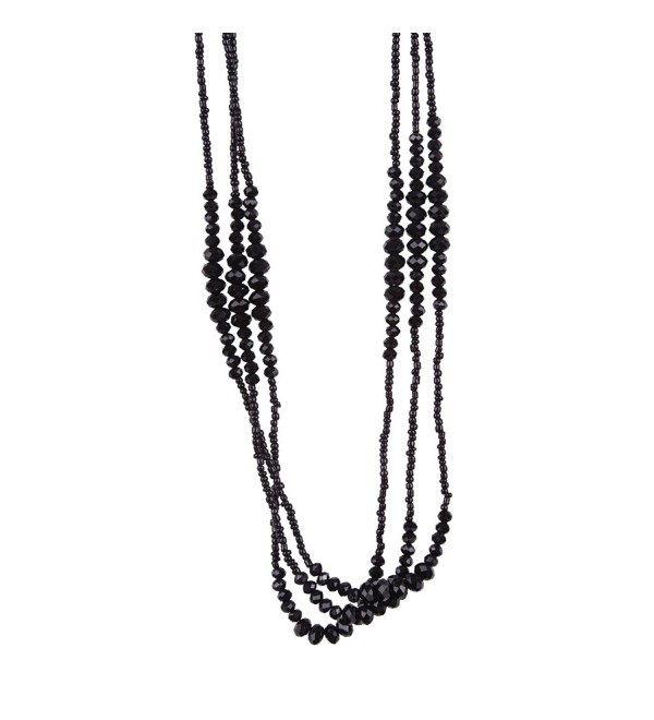 Vintage Midnight Black Sparkly Beaded Necklace Jewelry (Very Long - 37 Inches) - CN11D5CQ6E1