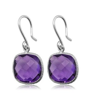 12.00 Ctw 925 Sterling Silver Amethyst Gemstone Birthstone Cushion Checkerboard Dangle Women's Earrings - CC11WT41LN7