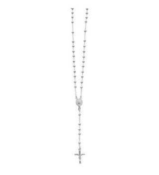 Sterling Silver or Gold-tone 4mm Rosary Bead Necklace Virgin Mary Cross Made in Italy (24 Inches) - Silver - CA119CVGV35