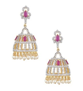 Swasti Jewels Women's American Diamond CZ Zircon Fashion Traditional Ethnic Jhumkas Earrings - Red - CY12BP6O9N3