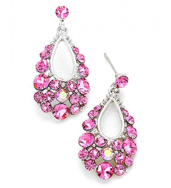 Women's Genuine Austrian Crystal Bubble Teardrop Dangle Pierced Earrings - Rose/Silver-Tone - CG1825H74UL